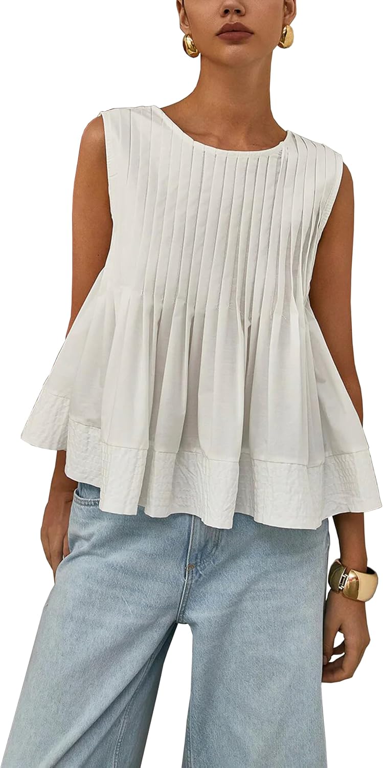 Women's Summer Pleated Peplum Sleeveless Blouse